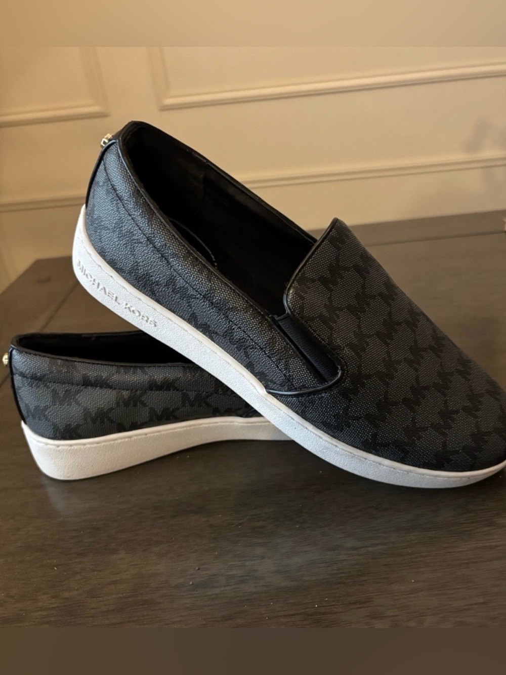 Michael Kors Black & Gray Slip-On Logo Loafers